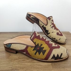 Turkish Kilim wool rug slip on mules